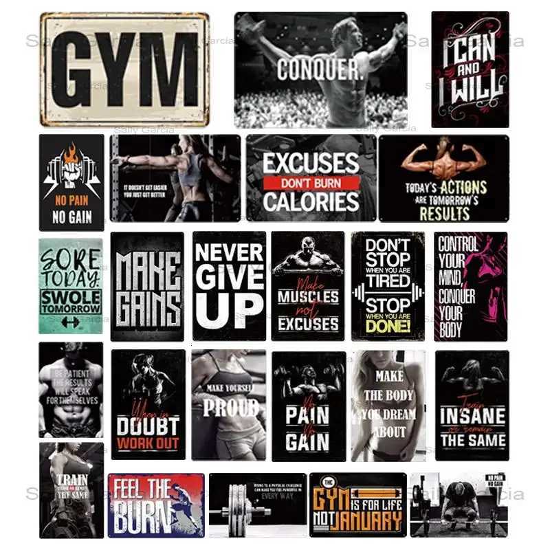 Gym Sign Metal Poster Plaque Metal Work Out Wall Decor For Man Cave Gym Tin Sign Decorative PlateM251114-image-1084654152