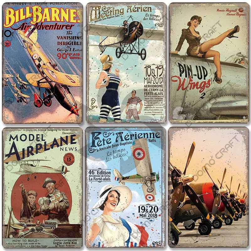 Airplane Poster Metal Tin Signs Vintage Model Plane Meeting Aerien Metal Plate Wall Decor Bar Club Garage HomeM251114-image-1084652233
