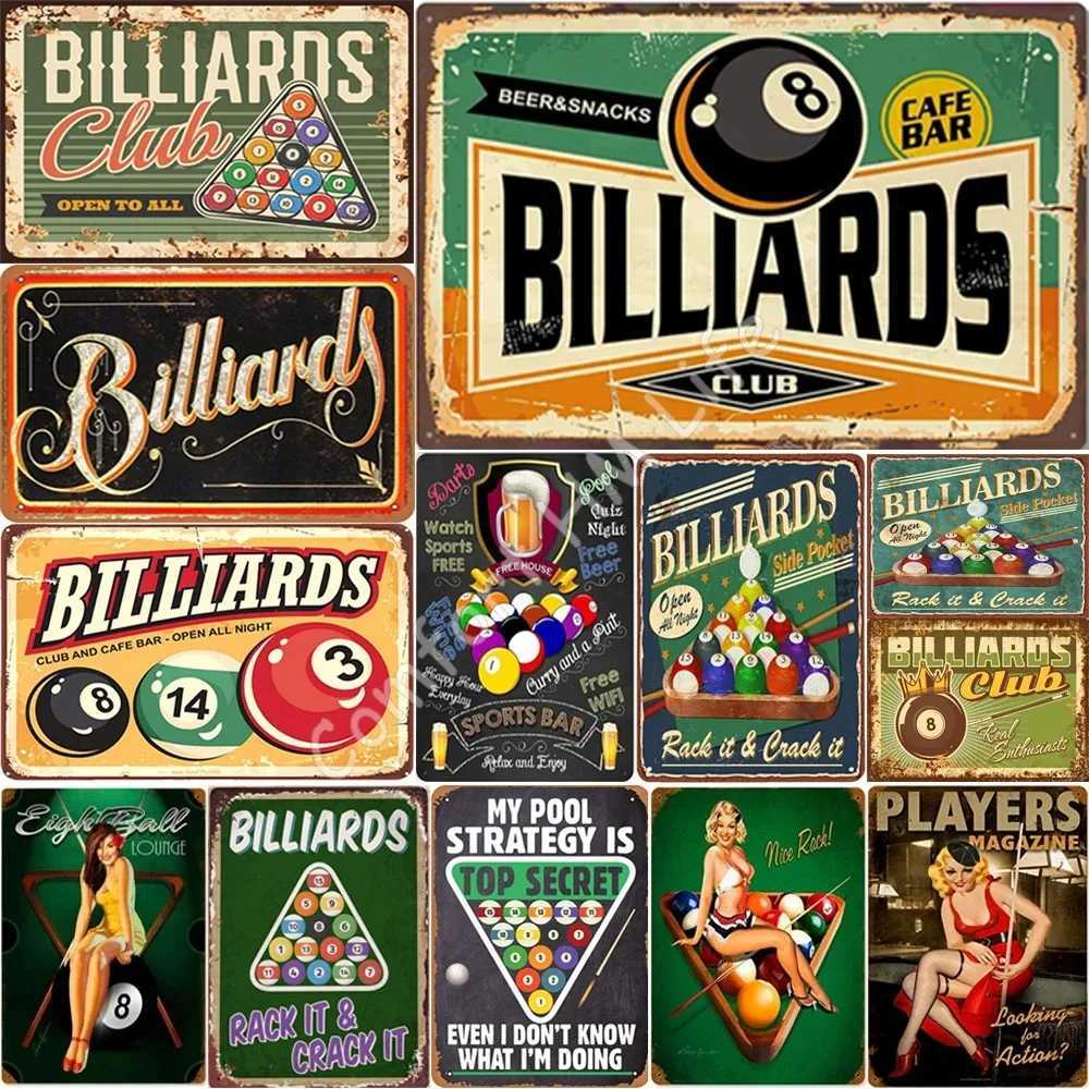 Retro Billiards Club Tin Sign - Vintage Metal Decor for Cafe/Bar/Pub Beer Snacks Theme Wall Art Man Cave SignM251114-image-1084651125