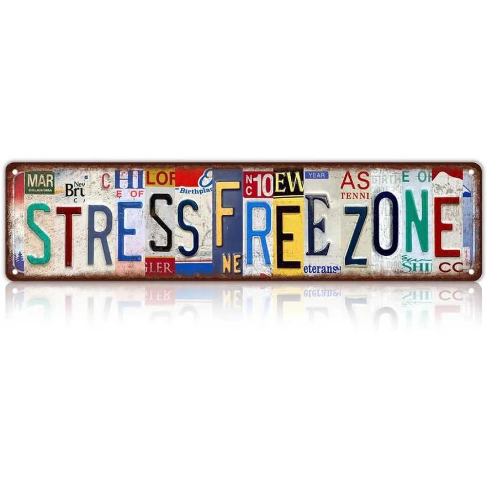 Vintage Stress Free Zone Metal Tin Sign - Street Style Wall Decor for Home Bar Man CaveM251114-image-1084652349