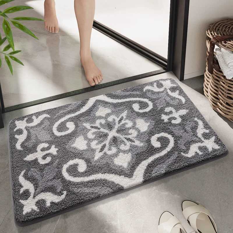 Simple Geometric Bath Mats Strong Water-absorbent Anti-slip Carpet Flocked Home Bathroom Quick-drying Foot Mat C251114-image-1084690730