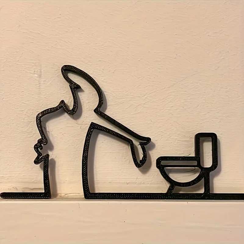 2D Flat High-Quality 2D Flat Metal Self-Adhesive WC Sign Black Frame Modern Home Decor for Bathroom - Easy to Install Wall ArtM251114-image-1084651240