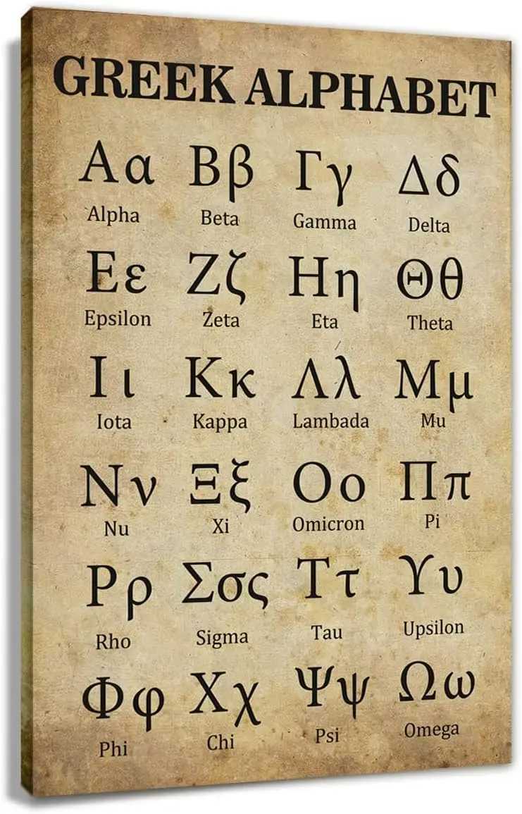 Greek Alphabet Wall Art Canvas Prints Retro Posters for Classroom Learning Painting Modern Ancient Letters Decor for Bedroom UnfM251114-image-1084655116