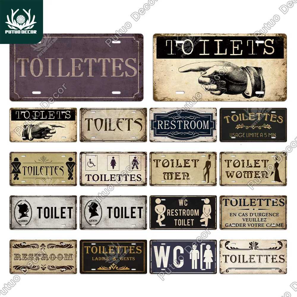 Putuo Decor Restroom Metal Sign Plaque Metal Vintage License Plate for Bar Club Toilet Bathroom Restroom Toilettes Door DecorM251114-image-1084652506