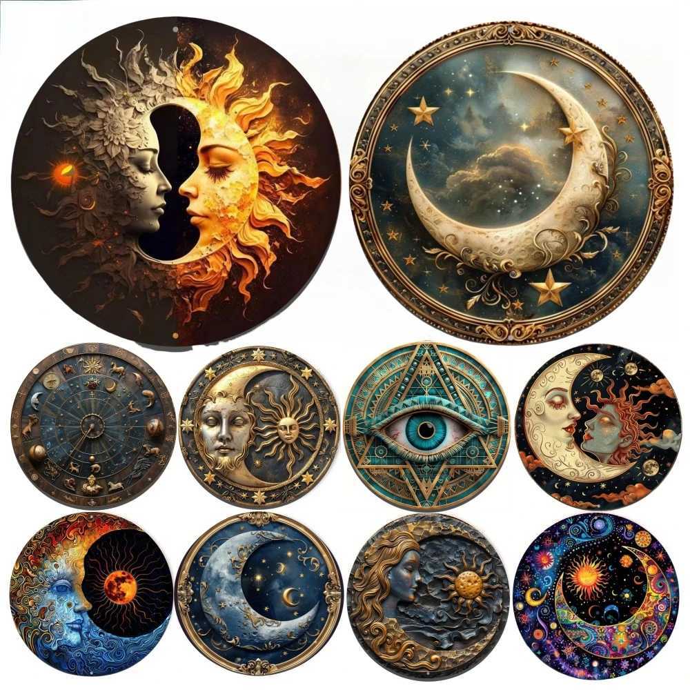 3D Round Metal Aluminum Sign Art Sun And Moon Decorative Plates Entrance Gift Mask Theme For Bar Club Home Room Wall DecorM251114-image-1084651104