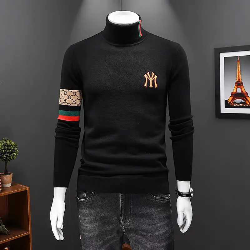 High end brand long sleeve high neck mens knitted sweater Korean style exquisite embroidery jacquard fashion boutique pullover M251208
