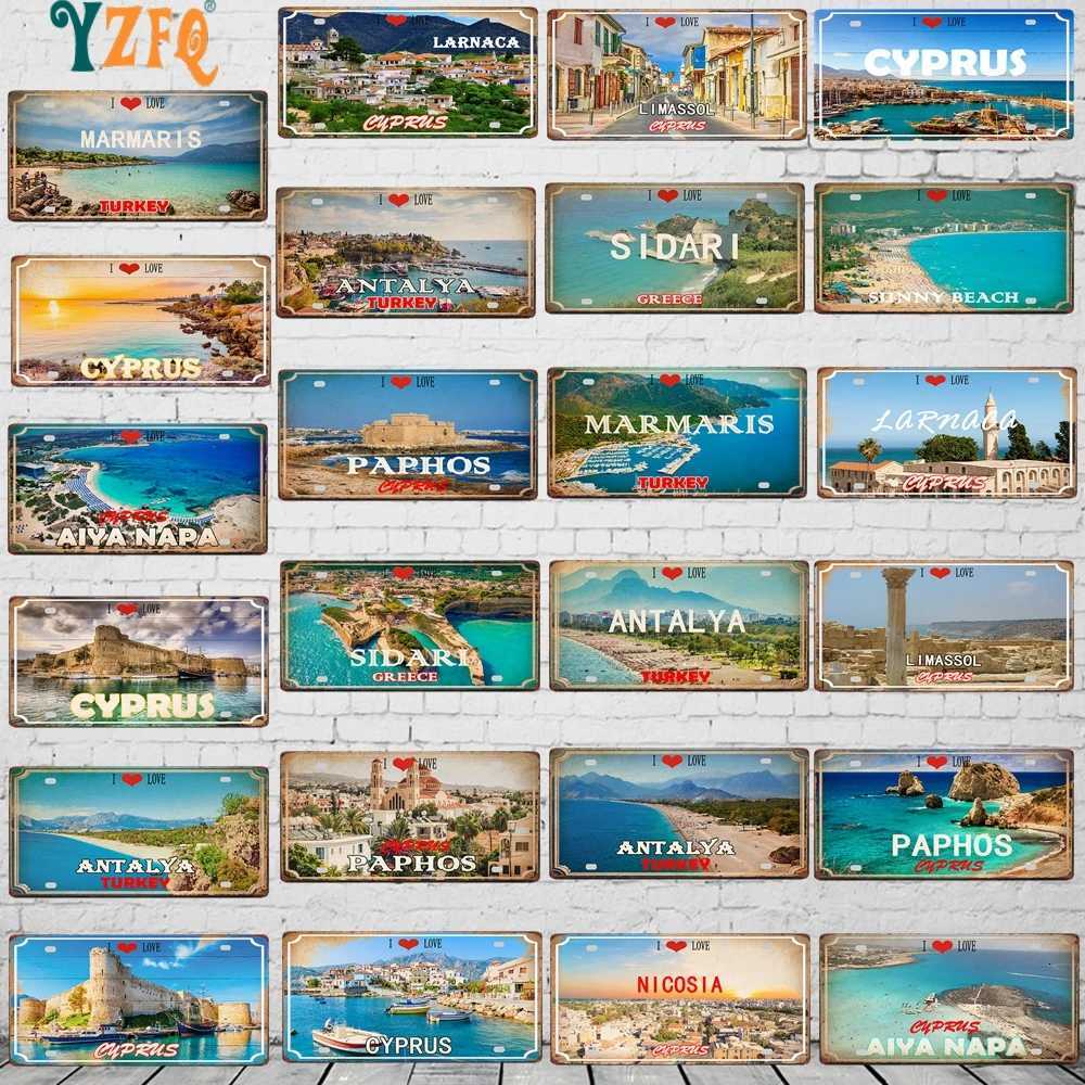 YZFQ Turkey Greece Cyprus City Metal Sign Tin Plate Poster For Wall Restaurant Shop Craft Home Decor 6x12 Inch DC-1588AM251114-image-1084653427