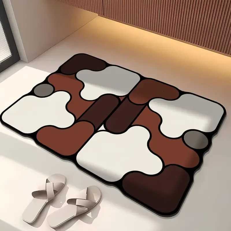 Irregular diatom mud bathroom anti-slip mat dirt-resistant toilet mat shower room door absorbent foot mat home door mat C251114-image-1084691222
