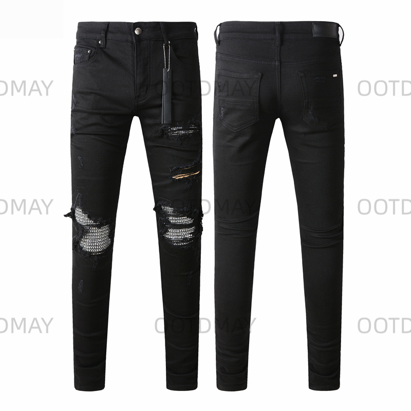 Fashionable Mens Jeans Skinny Distressed Denim Designer Jeans with Rips - Slim Fit Biker Styles-image-926220735
