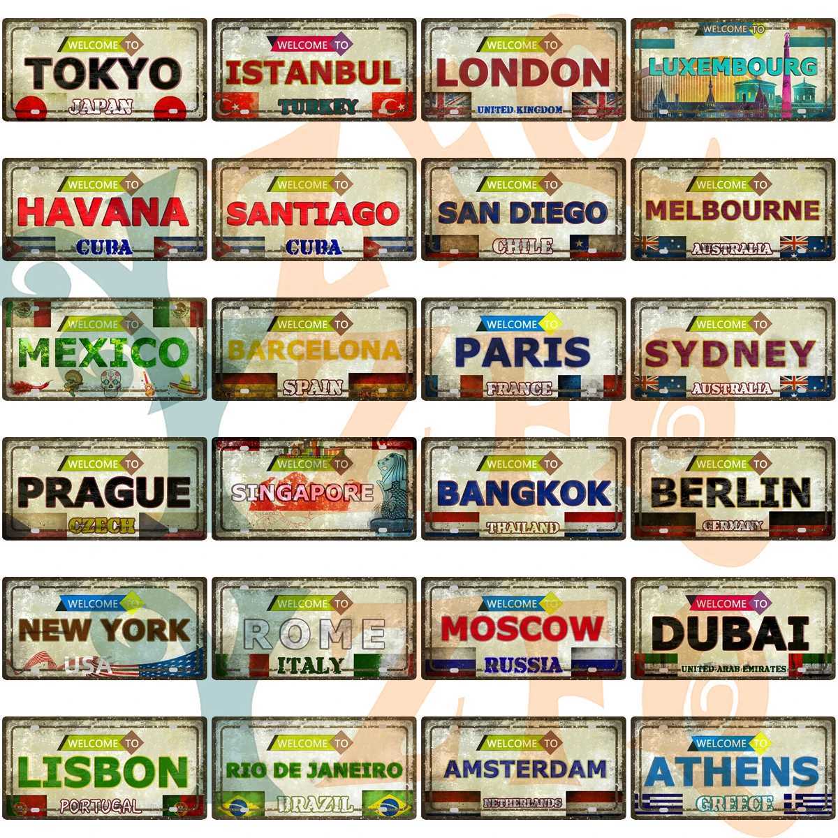Paris Havana Mexico Dubai City Classic Original Vintage Metal Sign Plate Travel Souvenirs Wall Bar Home Decor 30X15CM KL-0001BM251114-image-1084653158