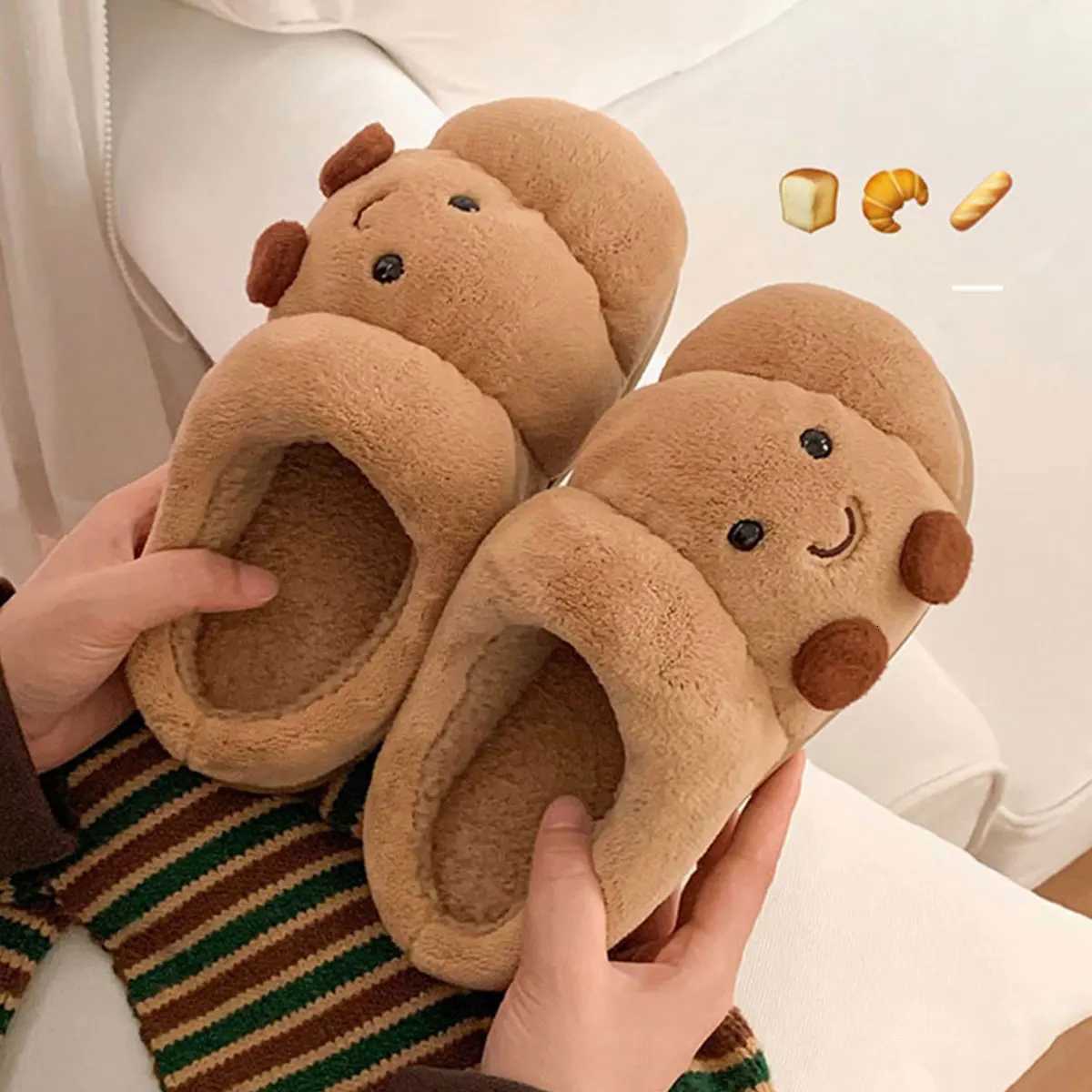 Fun Croissant Bread Cotton Men and Winter Couple Use Thick Soled Non Slip Home Slippers for Women Z251113