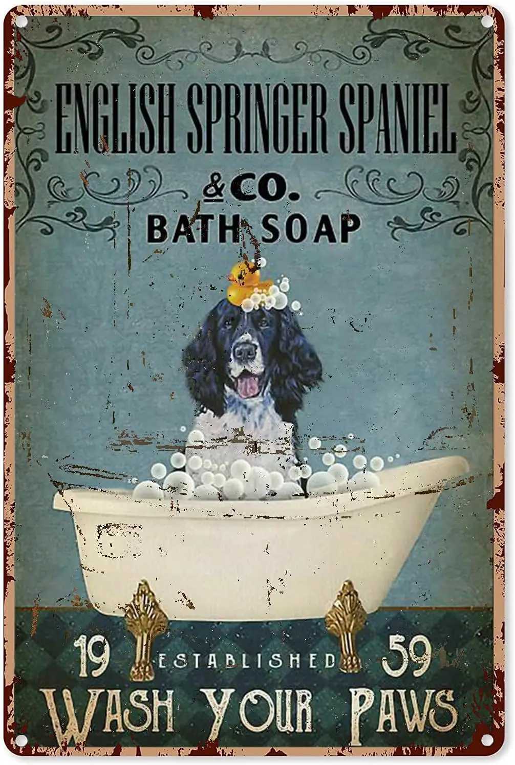 Vintage Signs Metal English Springer Spaniel Co Bath Soap Wash Your Paws Tin Sign Wall Art Poster for Home Bar CafeM251114-image-1084651384