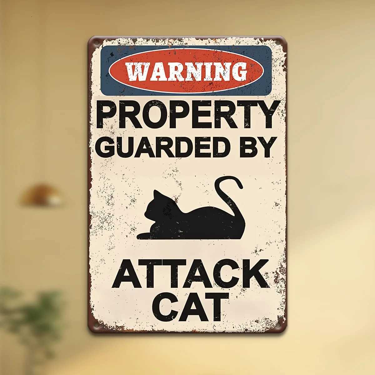Attacking Cat Warning Sign - Vintage Aluminum Yard Sign for Outdoor Wall Decor - Multipurpose Wall Mounted Metal PlaqueM251114-image-1084651698