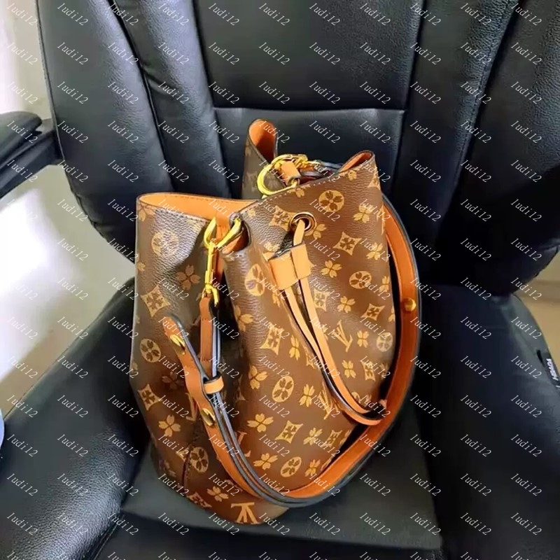 Full grain cowhide designer handbag NEONOE Bucket bag Womens crossbody shoulder bag mirror quality Luxury bag leather 2PCs with Coin Purse travel ul