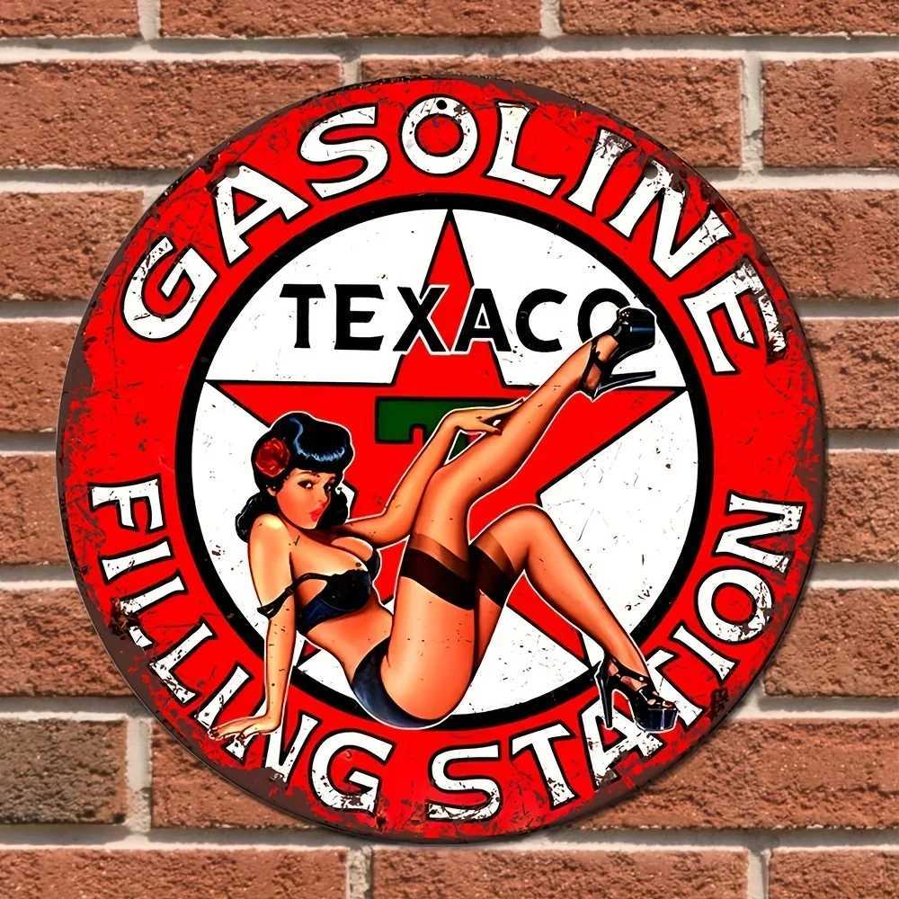 One piece retro round metal aluminum sign gas station sign wall art decoration iron painting retro sign garage wall decorationM251114-image-1084652540