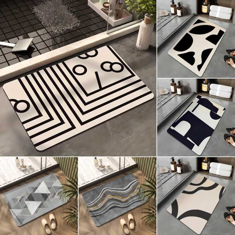 Nordic Abstract Style Bath Mat Diatom Mud Bathroom Non-slip Floor Mats Super Absorbent Entrance Carpet Toilet Rug for Home Decor C251114-image-1084690707
