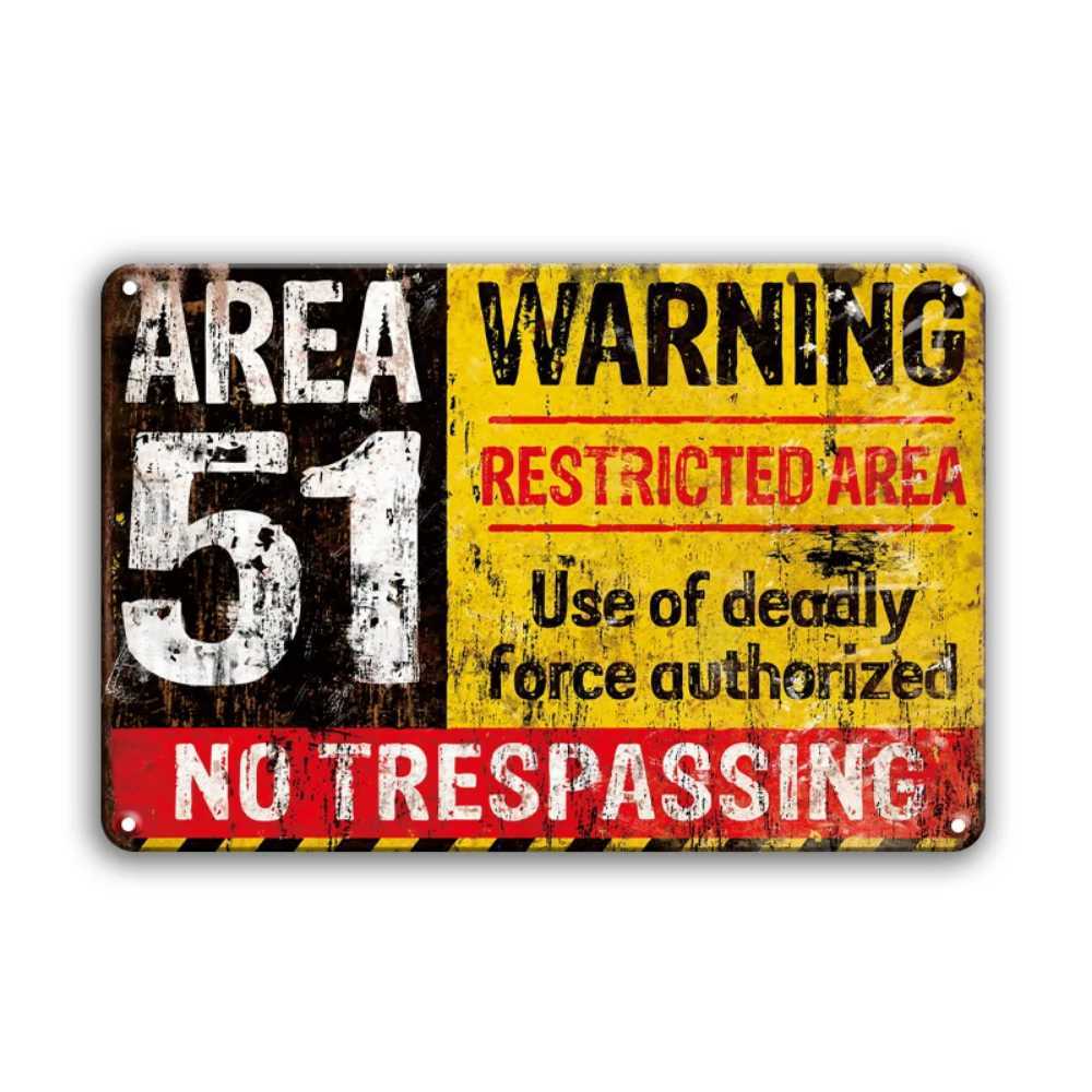 1pc 8x12 inch Warning Sign Zone 51 Vintage Metal Tin Sign Area Warning Danger No Trespassing Tin Poster Metal Sheet Wall SignM251114-image-1084654026