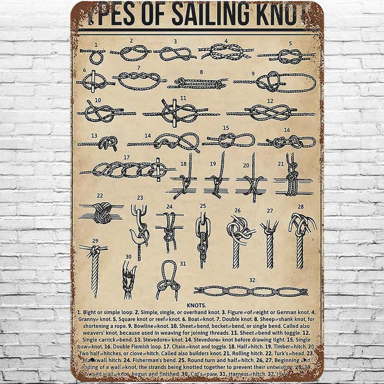 Metal Sign 8x12 Vintage Types Of Sailing Knots Retro Wall Decor Retro Popular Science Knowledge Chart Table Tin SignsM251114-image-1084654943