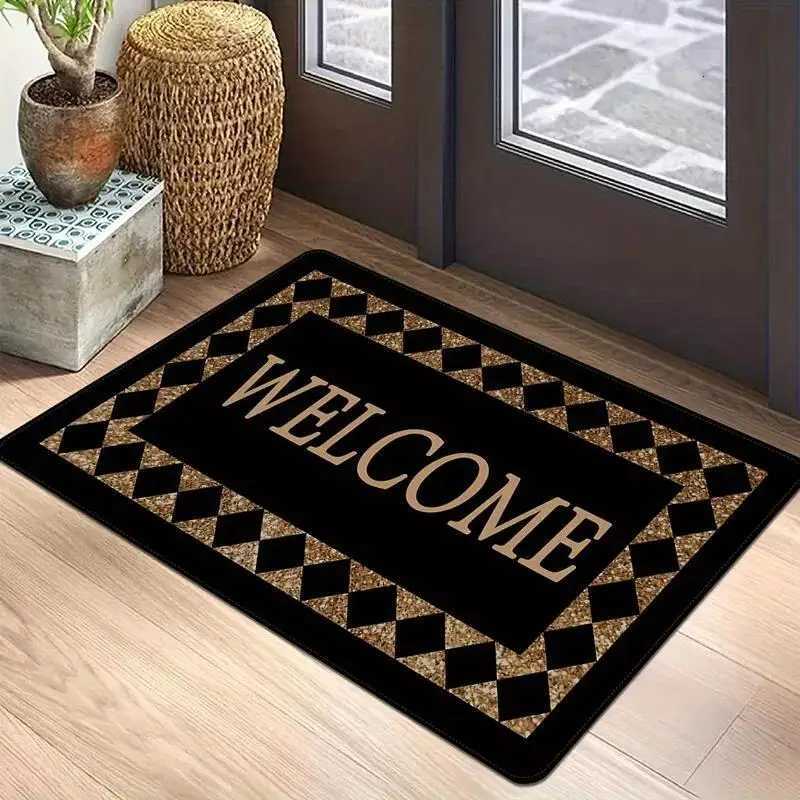 Please Remove Shoes Door Mat Canvas Shoes Design Non-Slip Rug Scrollwork Border for Entryway Home Decoration Floor Mat Floor Mat C251114-image-1084690869