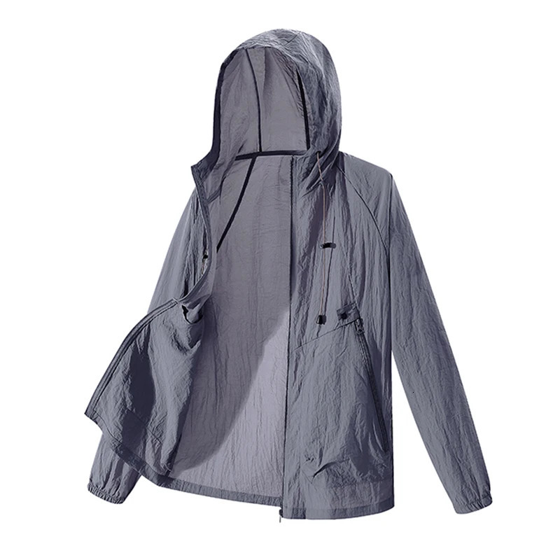 Summer mens casual outdoor quick drying Uv light jacket lightweight sports horse riding fishing hooded skin ultra-thin breathable 250410