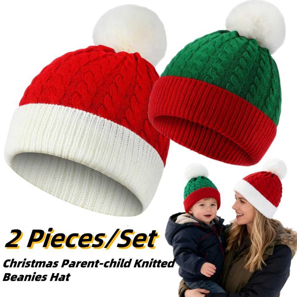 2PCS/Set Winter Merry Christmas Warm Hats Pom-Pom Knitted Beanies for Adult Kids Christmas New Year Party Decorations Gifts H251115-image-1084811508
