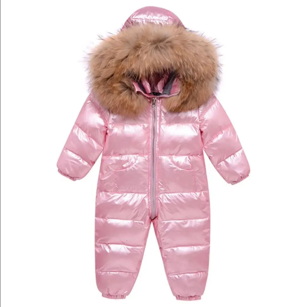 White Duck Down JumpsuitsBabies RompersToddler Kids Snowsuits with Fur HoodGirls Boys Winter WearWarm Down Skiing Suits 251112BJ