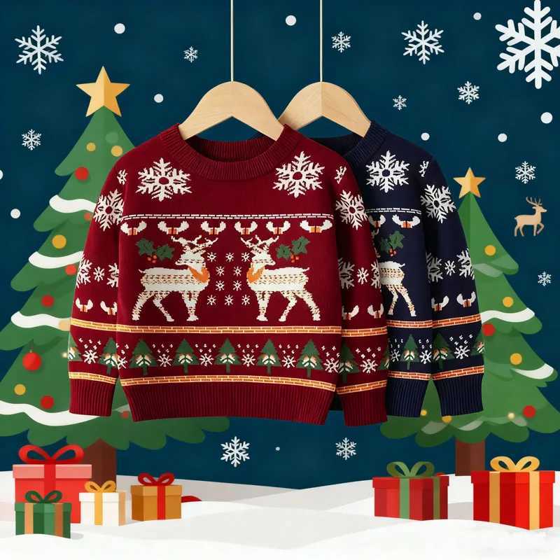 New Christmas Sweater Boys Girls Warm Pullover Winter Children Long-Sleeved Knitwear Autumn Fashion Loose Kids Xms Top C251115-image-1084781120