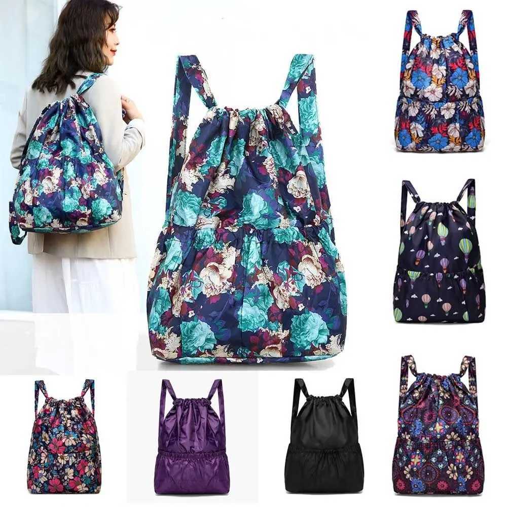 Sac à cordon imprimé Floral de mode sacs à dos en Polyester imperméables plier sac à provisions Portable léger adolescente GirlsW251114