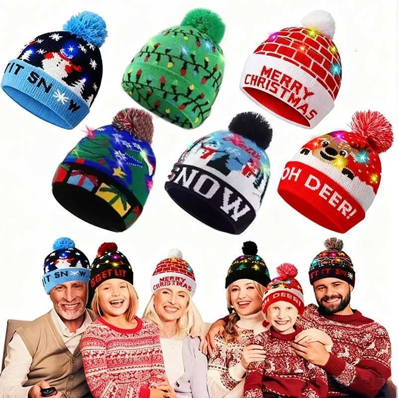 Light up Christmas Hat glowing Funny deer snowman hat LED Flashing Knitted Cap For New Year Xmas Party Decor Christmas Gift H251115-image-1084812790
