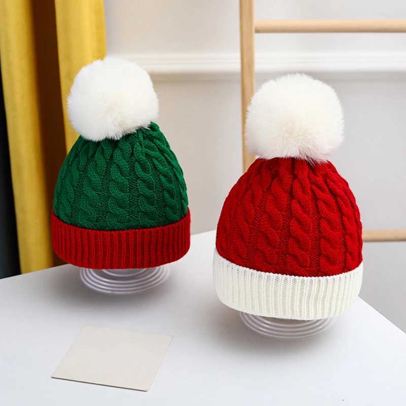 Adult Kids Christmas Santa Wool Hat Winter Warm Crochet Beanies Skullcap Women Pompom Cap Bonnet New Year Party Xmas Gift H251115-image-1084812199