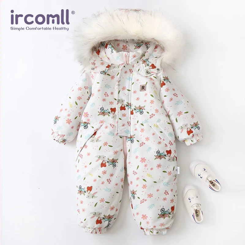 Ircomll Winter Kids Hooded Romper Lightweight Baby Girls Boys Snowsuit Ski Fur Lining Windproof Jumpsuit Childrens Outwear 251112BJ
