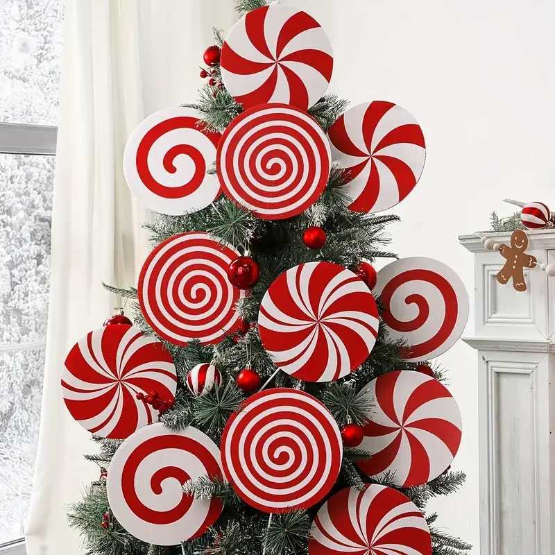 4/8pcsChristmasTreeTopperandOrnamentsSetwithLargeCandyCaneSwirlsforHomePartyCenterpiece forChristmasWeddings H251115-image-1084812816