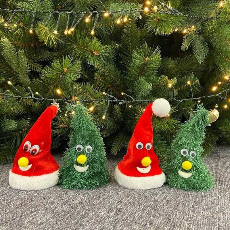 1pc Swing Singing Christmas Tree Hat Happy New Year Electric Glowing Music Plush Cap Funny Toy Gift For Kid Xmas Home Decoration H251115-image-1084810522