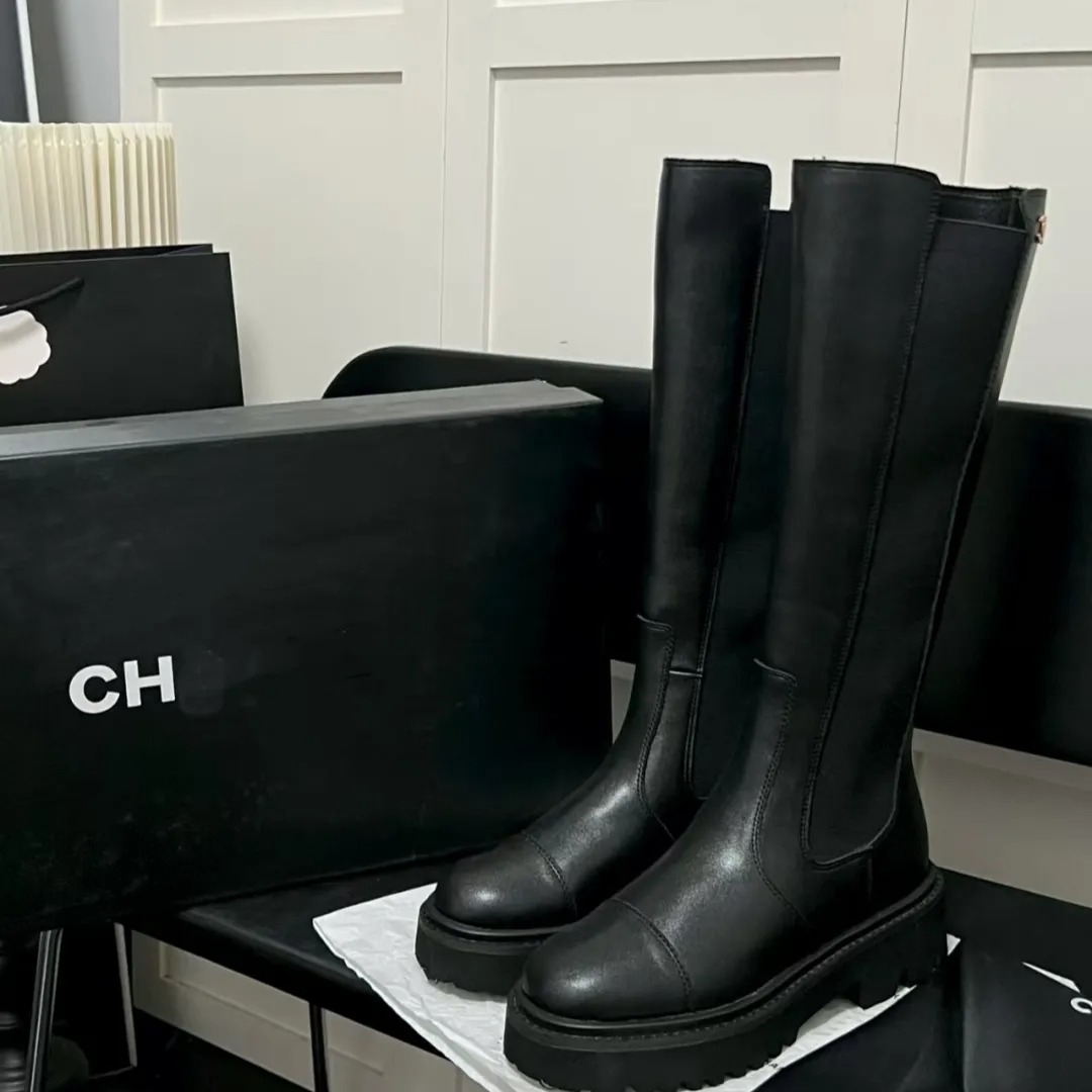 2026 With Box Designer Women Fashionable fall winter comfortable cc thick soled martin high quality round toe Chelsea leather short Long boots