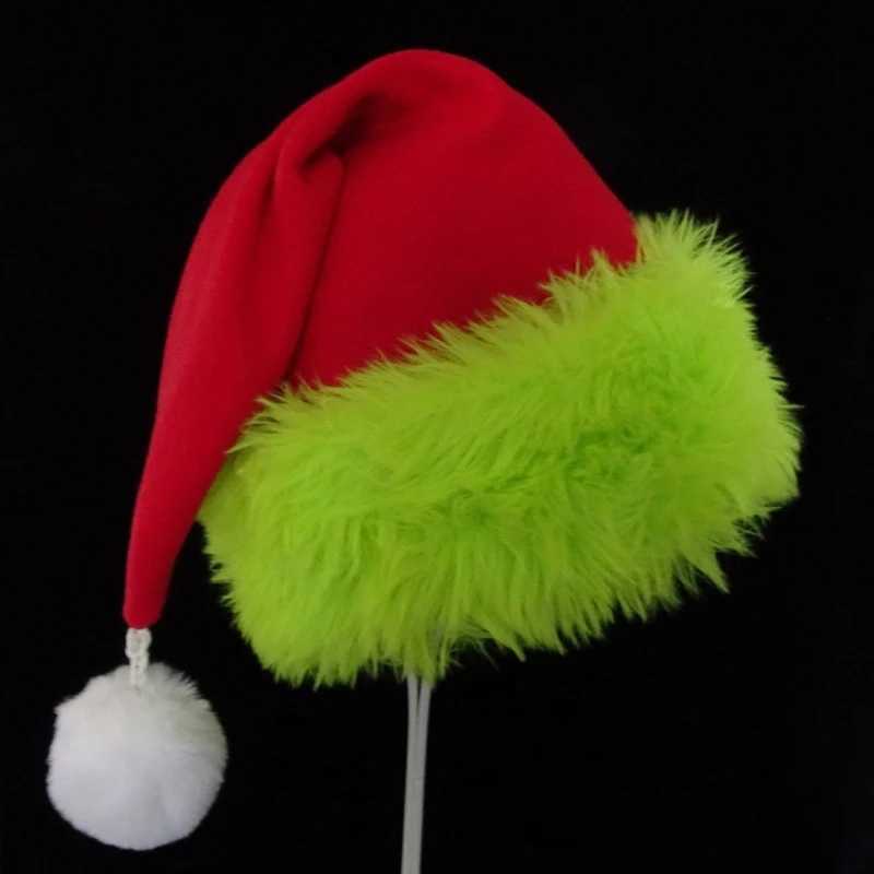 Christmas Santa Hat with Green Brim for Christmas Festival Party New Year Headwear Santa Costume Accessory Gift 6XDA H251115-image-1084812344