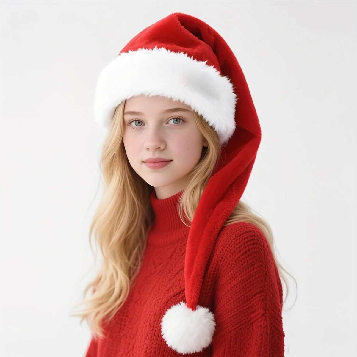 Santa Claus Christmas Hat- Long Plush Polyester Santa Hat for Holiday PartiesChristmas Party DecorationsFor ChristmasNew Year H251115-image-1084811263