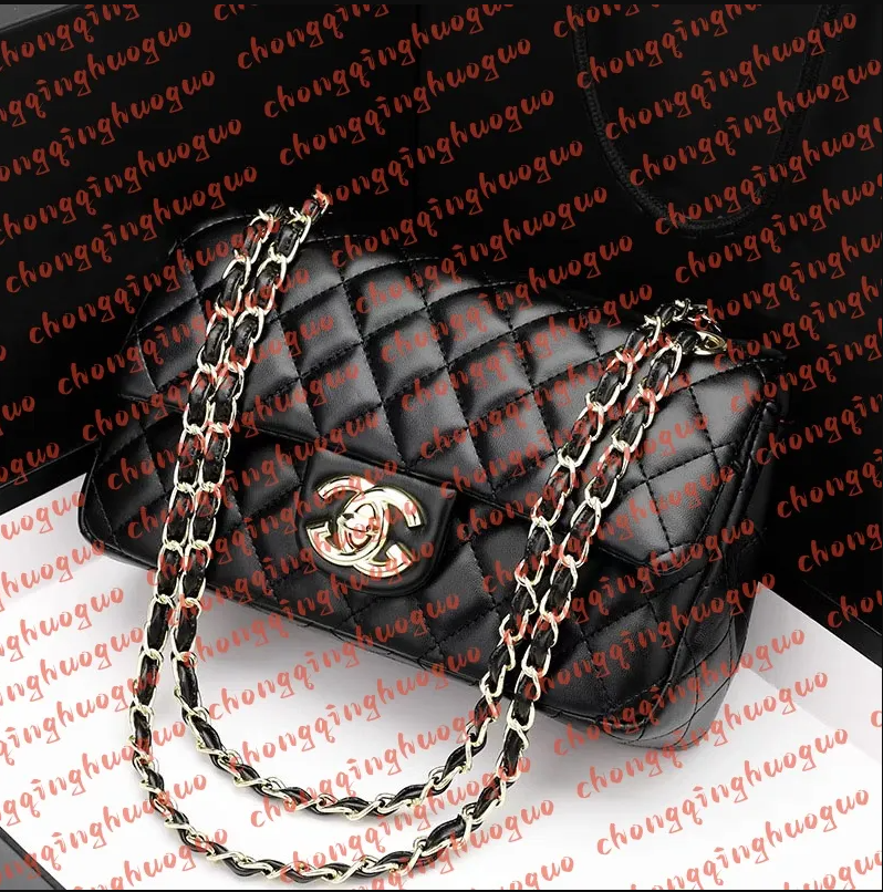 Top Tier Womens Mini Square Bag CF Real Leather Medium Caviar Lambskin Quilted Purse Small Double Flap Black Shouler Box Bag Luxury Designer Maxi