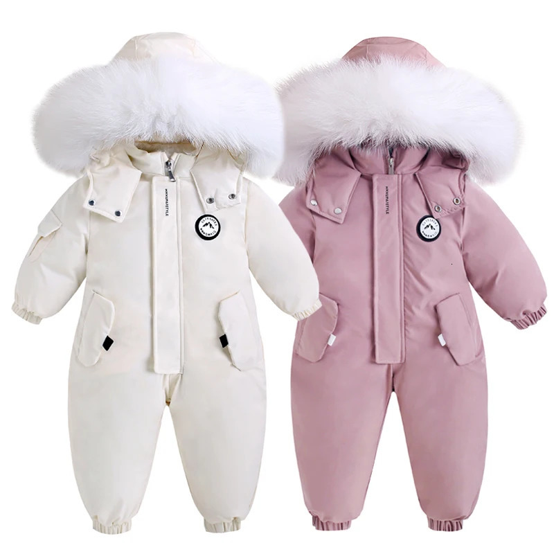 Winter Baby Ski Suit Plus Velvet Baby Jumpsuit Boys Overalls Warm Kids Clothes Waterproof Children Clothing Set 1-5 Years 251112BJ