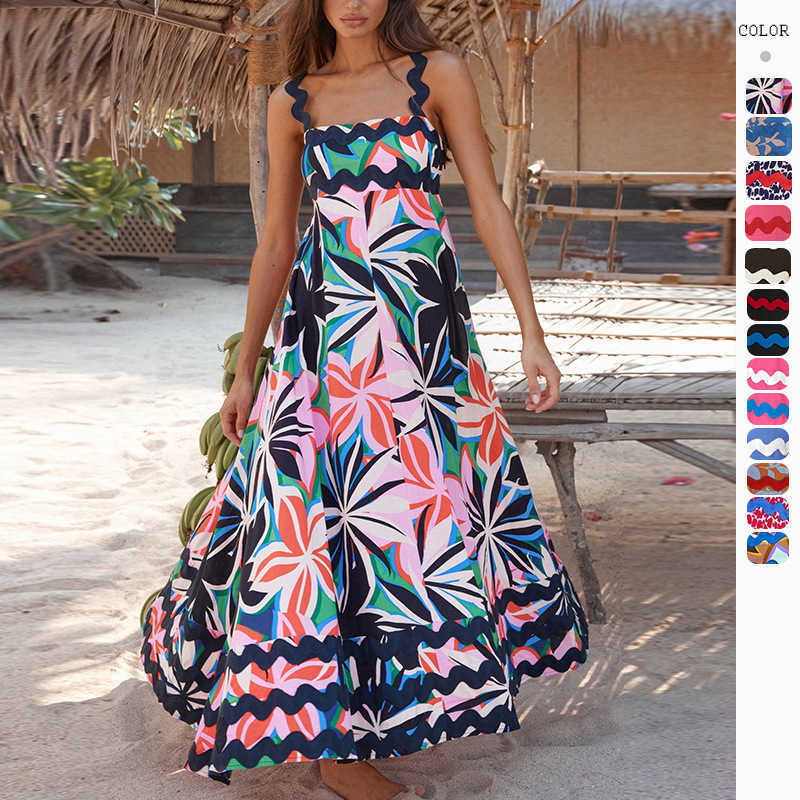 Casual Dresses Women's High-end 2025 Spring And Summer New Square Collar High Waist Sleeveless Skirt With Long Beach Holiday Style Dress Woman