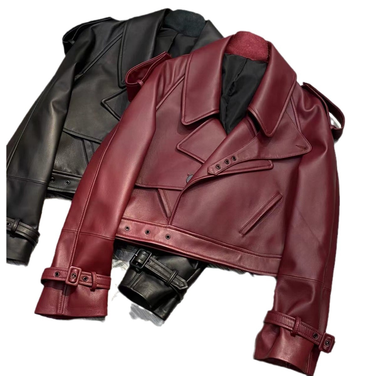 OC458M32 Punk Style Sheepskin Leather Jacket Women Oversized Biker Coat Daily Outfit Loose Genuine Leather Motorcycle Commuting Fashion