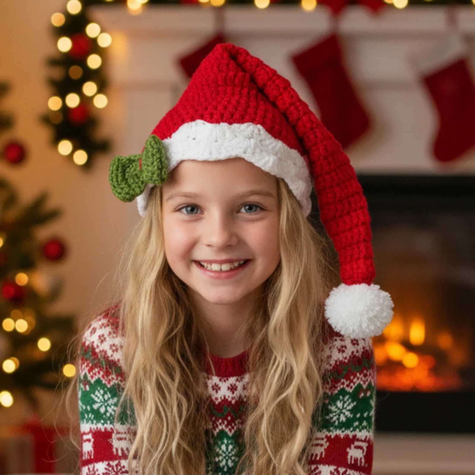 Christmas Santa Hat for Kids and Adult Red Knitted Hats with White Ball Windproof Warm Party Beanies Festive Party Gifts H251115-image-1084811584