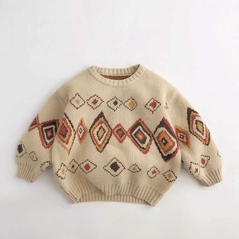 MILANCEL 2024 Autumn Winter Colorful Grid Retro Kids Sweaters Vintage Boys Warm Pullover Thicken Girls Knitwear Coat C251115-image-1084780494