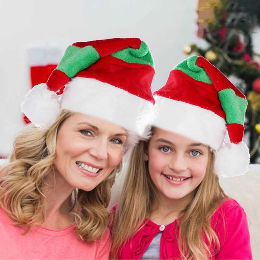 2025 Brand New Red and Green Christmas Hat Adult Children Christmas Decorations Long Plush Short Plush Ornamental Red and White H251115-image-1084811496