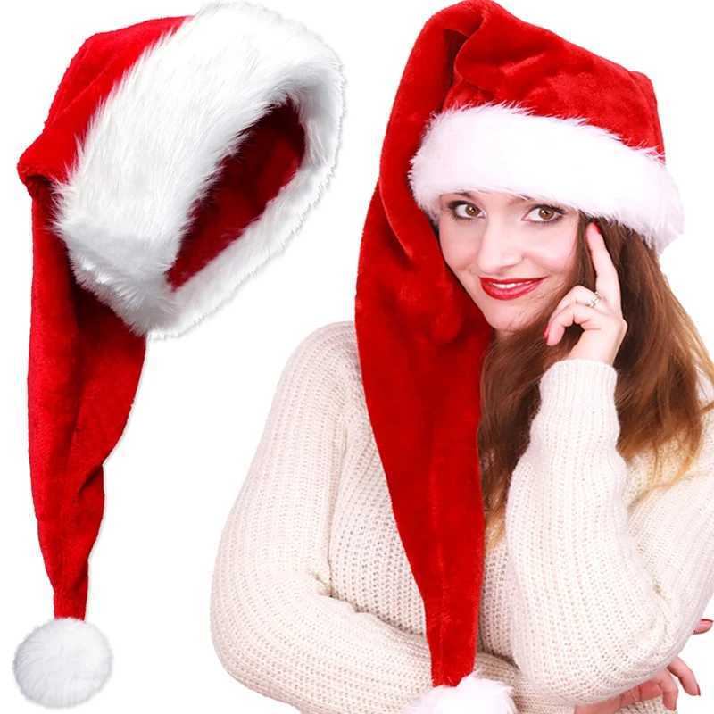 Merry Christmas Hats Thickened Long Plush Santa Claus Red Xmas Hats For Adult Kids Christmas New Year Party Decorations Gifts H251115-image-1084810530