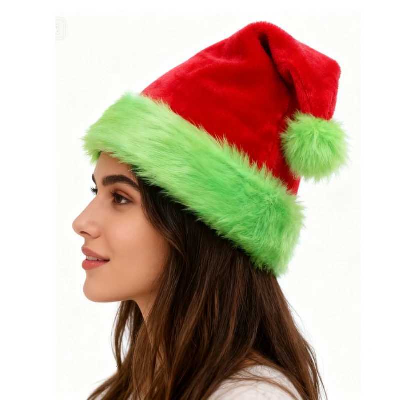 Fluorescent Green Christmas Hat with Plush Edge - Novelty Xmas Party Decor Family Holiday Decoration Video Props H251115-image-1084811225