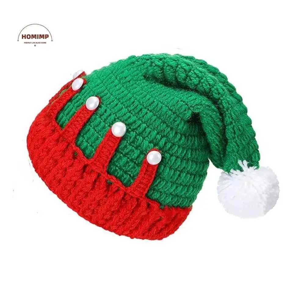 Fashion Creative Christmas Hat Thicken Soft Knitted Crochet Caps with Velvet Ball Keep Warm Santa Knitted Hat Adult H251115-image-1084810799
