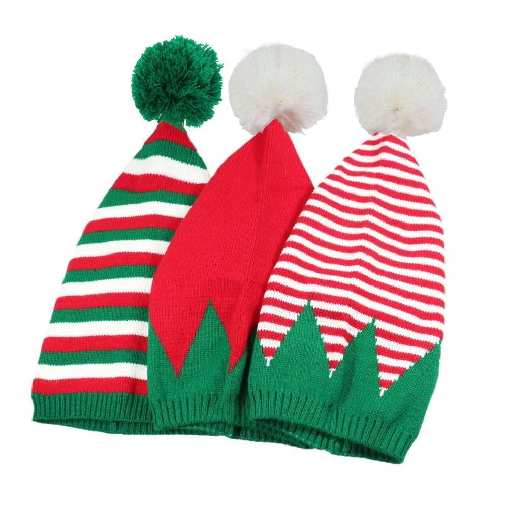 Adult Christmas Knitted Hat Unisex Striped Beanie Winter Thick Warm Xmas Cute Elf Santa Claus Cosplay Prop Soft Witch Cap Gift H251115-image-1084811405