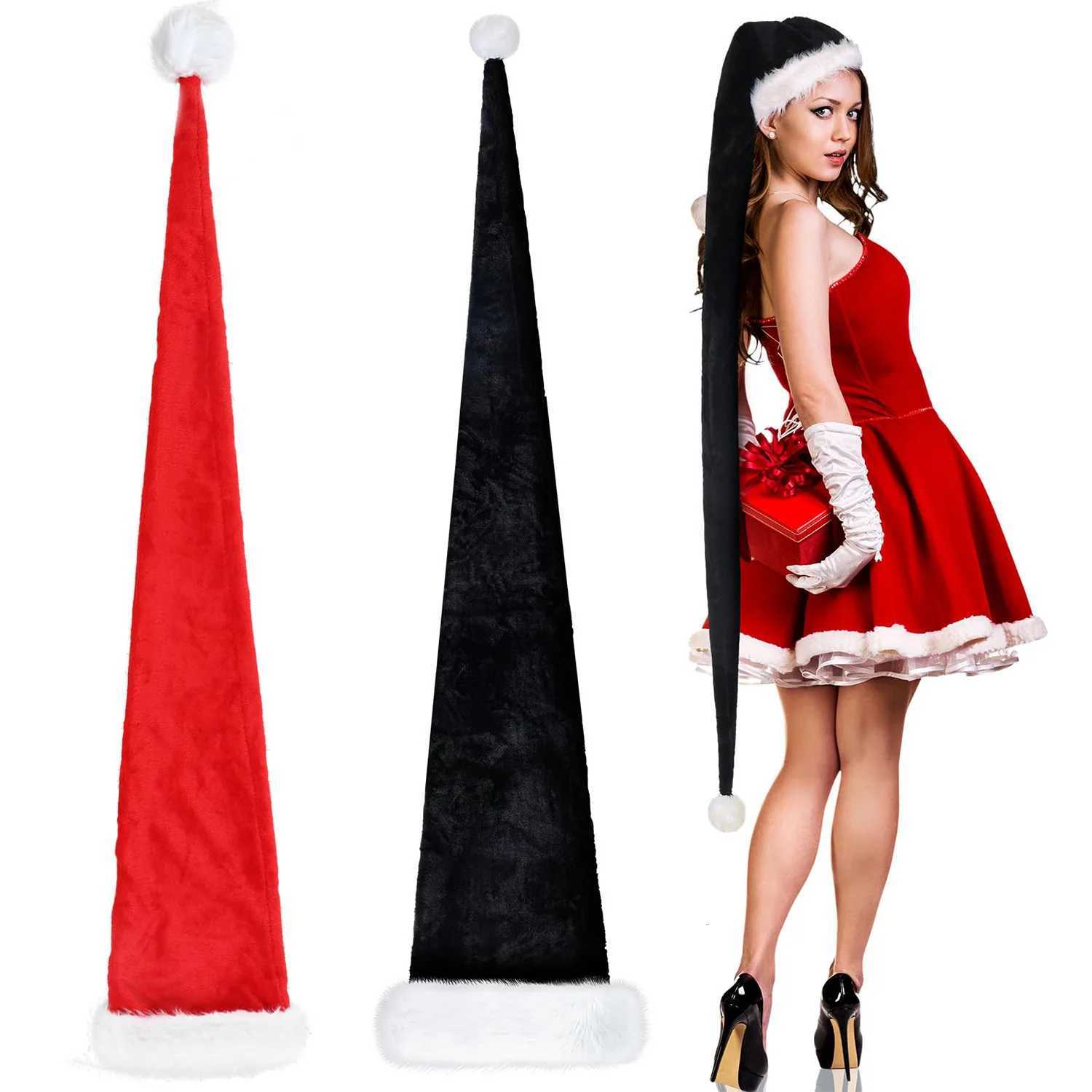 1 Pcs Christmas Santa Hat Extra Long Plush Christmas Hat White Xmas Claus Cap for Party Costume H251115-image-1084811289