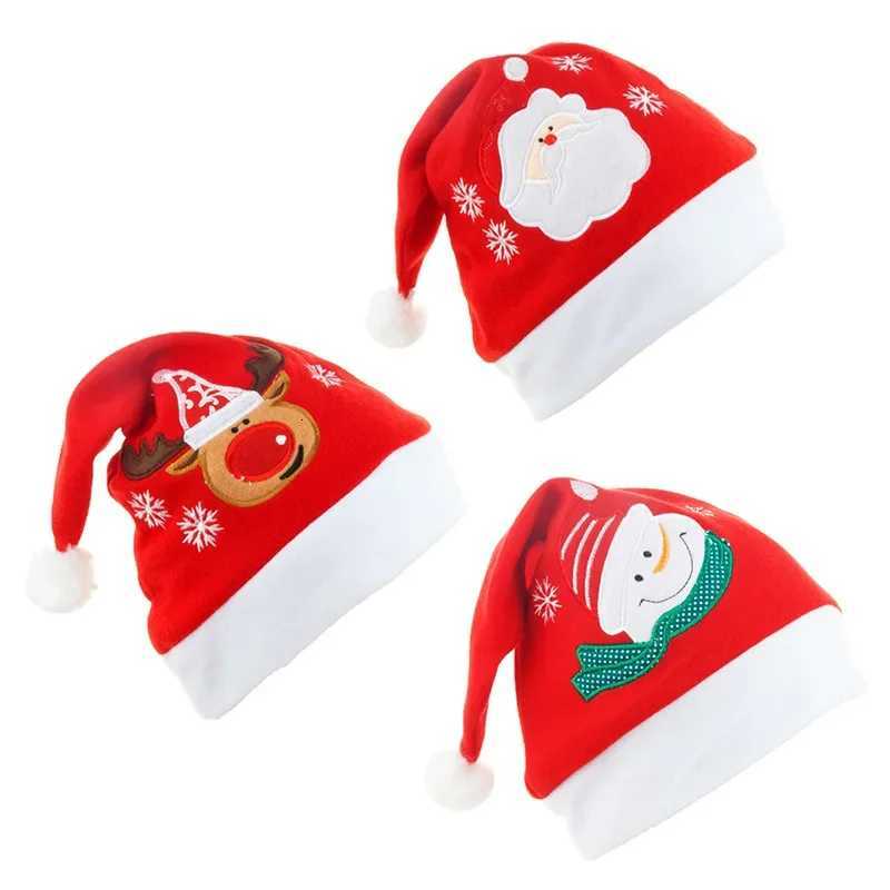 Christmas Flannel Embroidered Cartoon Christmas Hat Adults Plush Christmas Hats Women Men Red Santa Clau Hat Holiday Party Decor H251115-image-1084810447