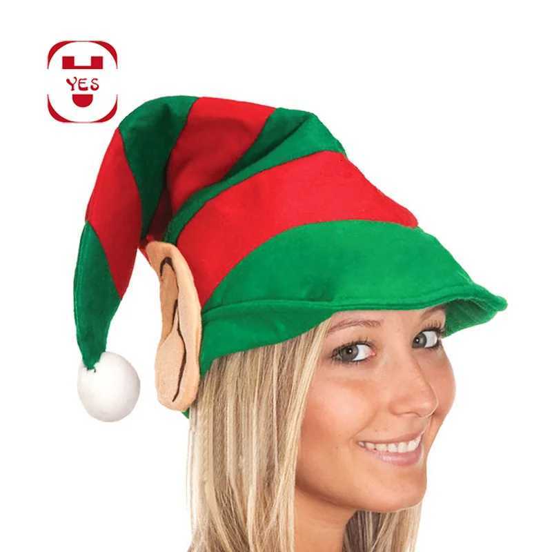 Christmas Elf Hat Red And Green Striped Party Headband Non-woven Gold velvet Santa Hat With Ears Party Christmas headwear H251115-image-1084812402